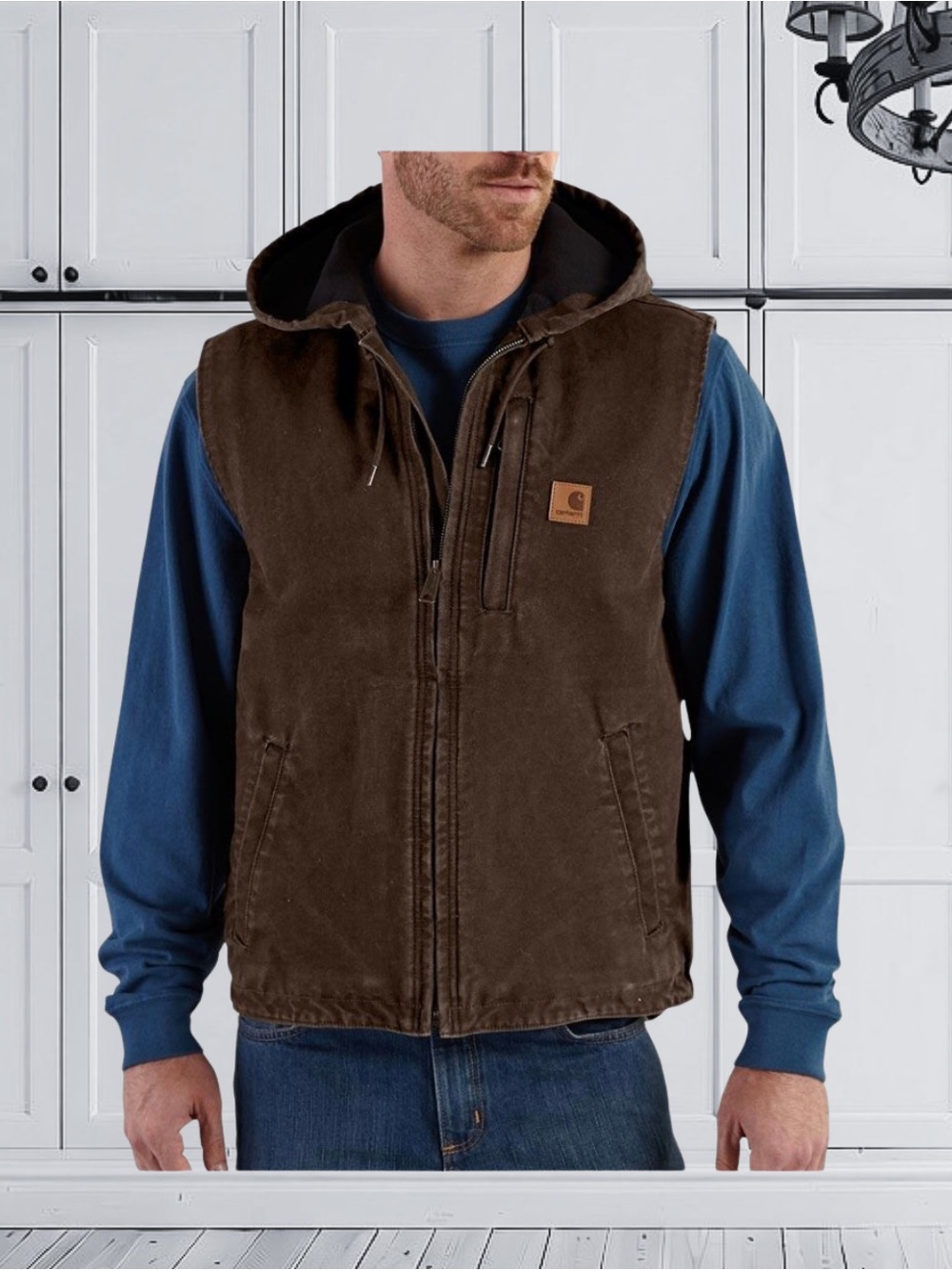 Vintage Carhartt Knoxville Hooded Vest Fleece Lined Dark Brown Large Tall